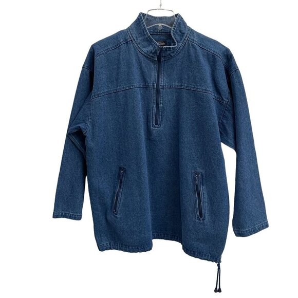 Lee Valley Ireland Men's Blue Denim Pullover Jacket Zipper Pockets Drawstring L